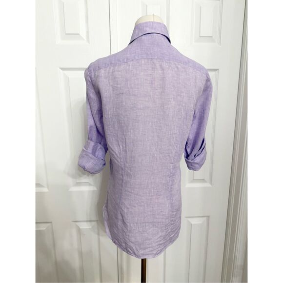 Finamore Napoli 1925 Womens Purple Collared Long Sleeve Button Up Shirt Size 42 - Picture 3 of 6